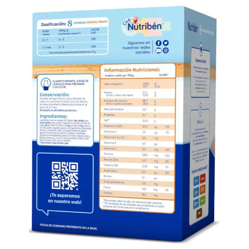 Nutribén 8 Cereales Galleta María 600gr - Nutrición Saludable